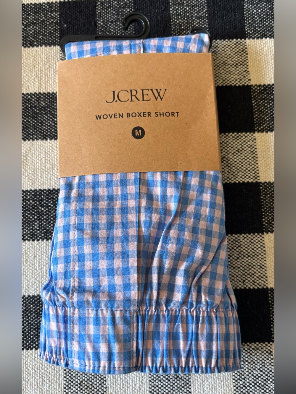 NWT J.Crew Men Gingham plaid One Woven Boxer Shorts 100% Cotton blue M